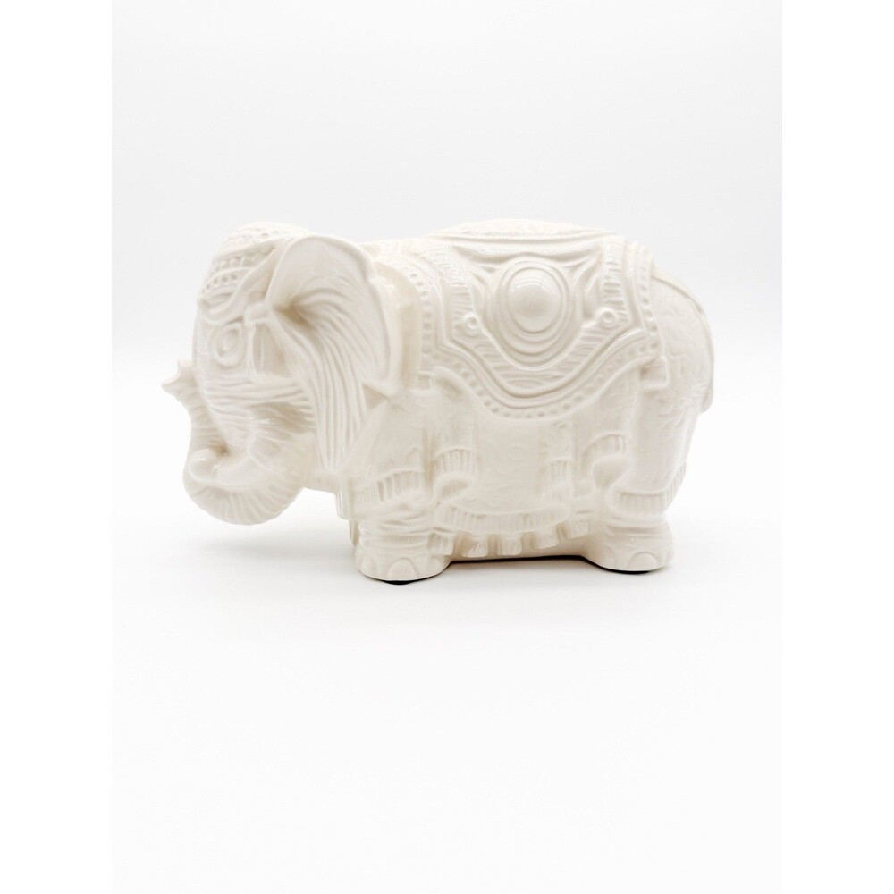 Vintage Arnell’s 1977 Ceramic Elephant Figurine White Glazed India Decor